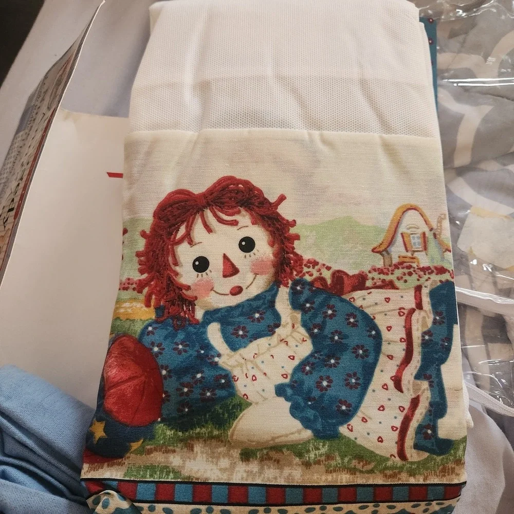 Vtg Springs Baby Raggedy Ann & Andy‎ 3 Pc Nursery Crib Ruffle Diaper Stacker Set